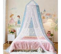 Eimilaly Two-tone Bed Canopy Stars Glow in the Dark White Blue, Mosquito Net Bed Canopy for Girls Room Decor, Single Door