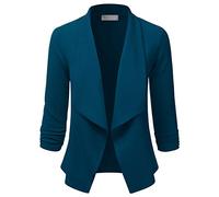 EIMIN Women's 3/4 Sleeve Blazer Open Front Office Work Cardigan Jacket (S-3XL), Eja001_teal, M
