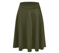 EIMIN Women's Basic Versatile Stretchy Flared Casual Midi Skater Skirt (S-3XL), Est002_olive, L