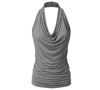 EIMIN Women's Casual Halter Neck Draped Front Sexy Backless Tank Top Clothes (S-3XL) - Grey - Large
