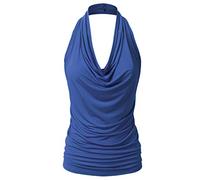 EIMIN Women's Casual Halter Neck Draped Front Sexy Backless Tank Top Clothing (S-3XL) - Blue - 1X