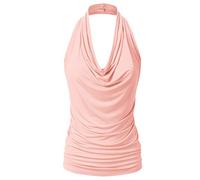 EIMIN Women's Casual Halter Neck Draped Front Sexy Backless Tank Top Clothing, Woman Clothes (S-3XL) - Pink - X-Large