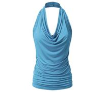 EIMIN Women's Casual Halter Neck Draped Front Sexy Backless Tank Top (S-3XL) - - 1X