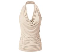 EIMIN Women's Casual Halter Neck Draped Front Sexy Backless Tank Top (S-3XL) - Beige - XX-Large
