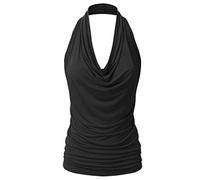 EIMIN Women's Casual Halter Neck Draped Front Sexy Backless Tank Top (S-3XL) - Black - Medium
