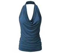EIMIN Women's Casual Halter Neck Draped Front Sexy Backless Tank Top (S-3XL) - Blue - Small