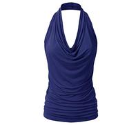 EIMIN Women's Casual Halter Neck Draped Front Sexy Backless Tank Top (S-3XL) - Blue - XX-Large