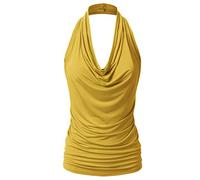 EIMIN Women's Casual Halter Neck Draped Front Sexy Backless Tank Top (S-3XL) - Bronze - Large
