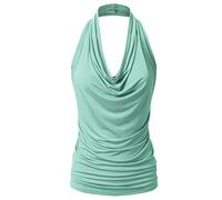 EIMIN Women's Casual Halter Neck Draped Front Sexy Backless Tank Top (S-3XL) - Green - Large