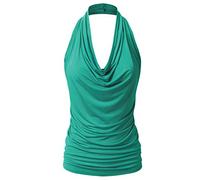 EIMIN Women's Casual Halter Neck Draped Front Sexy Backless Tank Top (S-3XL) - Green - Large
