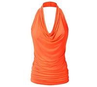 EIMIN Women's Casual Halter Neck Draped Front Sexy Backless Tank Top (S-3XL) - Orange - Small