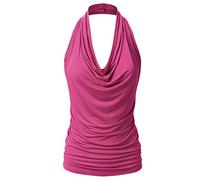 EIMIN Women's Casual Halter Neck Draped Front Sexy Backless Tank Top (S-3XL) - Pink - Large