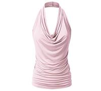 EIMIN Women's Casual Halter Neck Draped Front Sexy Backless Tank Top (S-3XL) - Pink - XX-Large