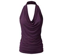 EIMIN Women's Casual Halter Neck Draped Front Sexy Backless Tank Top (S-3XL) - Purple - X-Large