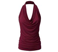 EIMIN Women's Casual Halter Neck Draped Front Sexy Backless Tank Top (S-3XL) - Red - Small