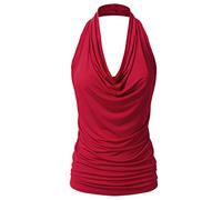EIMIN Women's Casual Halter Neck Draped Front Sexy Backless Tank Top (S-3XL) - Red - Small