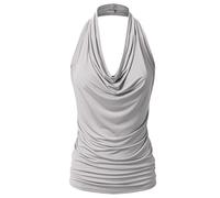EIMIN Women's Casual Halter Neck Draped Front Sexy Backless Tank Top (S-3XL) - Silver - Medium