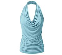 EIMIN Women's Casual Halter Neck Draped Front Sexy Backless Tank Top (S-3XL) - - Small