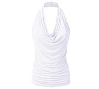 EIMIN Women's Casual Halter Neck Draped Front Sexy Backless Tank Top (S-3XL) - White - Medium