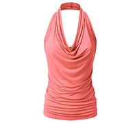 EIMIN Women's Casual Halter Neck Draped Front Sexy Open Back Tank Top (S-3XL), Ett006_coral, XL