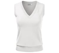 EIMIN Women's V-Neck Sleeveless Stretch Pullover Premium Knitwear Sweater Vest Top (S-3X), Esw011_white, M
