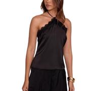 Eimmao Women Satin Lace Tim Cami Top Silk Sleeveless Halter Top | Halter Neck Satin Top Silk Sleeveless Tie Up Backless Crop Top Sexy Open Back Going Out Cami Shirt
