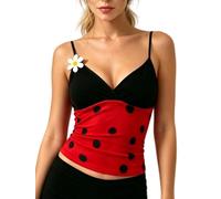 Eimmao Women Sleeveless Tank Tops Ladybug Shirt Bee Costume | Red and Black Polka Dot Top, Lady Bug Clothes, Cute Halloween Costumes, Cosplay Outfits, Backless Camisole, Party Festival