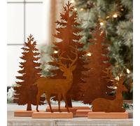 EIMMBD 5pcs Metal Rusty Christmas Trees and Elk Decor, Vintage Evergreen Trees Table Centerpieces Farmhouse Rustic Christmas Decorations for Room Mantel Fireplace Shelf