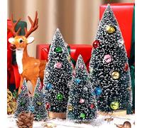 EIMMBD 5pcs Mini Christmas Trees Decorations Artificial Christmas Trees Tabletop Bottle Brush Trees Small Sisal Trees with Snow and Colorful Beads for Indoor Outdoor Home Village Winter Holiday Decor