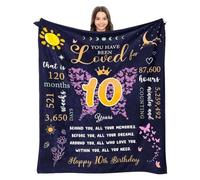 EIMOPE Birthday Blanket for 10 Year Old Girls, Purple, 150x200cm, Single Layered, Cotton Flannel, Perfect for Camping, Birthday Theme