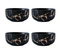 EIMQUVW Set of 4 Gold Marble Soup Bowls Ceramic Cereal Bowl Marble Soup Bowl 17 OZ Ceramic Rice Bowl Luxury Gold Inlay Dessert Bowl (Black-4)