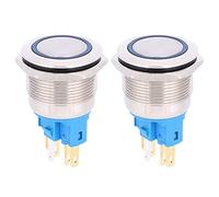 EIMSOAH 2Pcs DC12-24V IP65 22mm 6 Pin Push Button Switch, Stainless Steel Ring Reset Button for Industrial Control Panel, Machinery, Automotive (Blue)