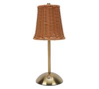 EIMSOAH Handwoven Rattan Table Lamp Rechargeable Cordless Bedside Lamp for Bedroom Living Room, LED Dimmable 3 Color Temperatures 12.2x5.3in (Brown Lampshade)