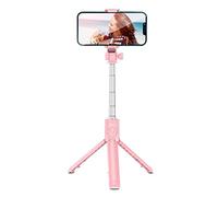 EIMSOAH Telescopic Folding Portable Selfie Stick with Remote Control for Live Video Tripod Selfie Stick Fans Stainless Steel Telescopic Foldable Rod for Family Travelers (Pink)