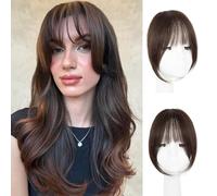 EINAEY Clip in Fringe 100% Human Hair Dark Brown Fake Bangs Clip in Hair Extensions French Bangs with Underwire Hairpieces for Women Curved Curtain Bangs for Daily Wear