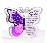 Einanmut Auntie Birthday Gifts from Nephew Niece, Mothers Day Gifts for Auntie - Acrylic Butterfly Plaque, Best Christmas Anniversary Thanksgiving Presents for Aunty, 3.9 * 3 * 0.5 Inches
