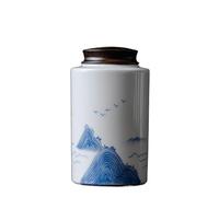 EINES Pantry Storage Containers Hand-painted Ceramic Tea Jar Ebony Lid Tea Jar Sealed Ceramic Jar Portable New Chinese Style Storage Jar Sealed Jar Ceramic Containers for Tea, Coffee, Flour, Sugar,