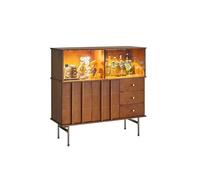 EINES Sideboard Buffet Cabinet 120x40x110cm Retro Solid Wood Glass Wine Cafe Bar Side Cabinet, Storage Display Rack Home Living Room Wall Porch Decoration Furniture Kitchen Buffet Storage Cabinet