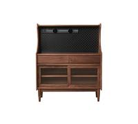 EINES Sideboard Buffet Cabinet Black Walnut Solid Wood Coffee Shop Bar Storage Side Cabinet, Small Home Living Room Entrance Wall Decorative Furniture Kitchen Buffet Storage Cabinet(90x40x120cm)