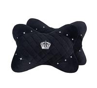 eing 2PCS Plush Car Neck Pillow with Bling Rhinestones Crown Universal Bone-Shaped Vehicle Headrest Cushion for Women Girls,Black