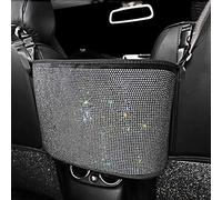 eing Crystal Car Organizers and Storage Purse Holder, Car Seat Back Net Handbag Accessories with Bling Diamonds for Women, Car Pet Barrier for Dogs and Kids,White