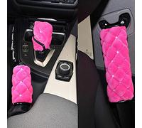 eing Plush Handbrake Cover Gear Shift Cover Seat Belt Cover 3 PCS/Set Car Interior Set Accessories Decor,Pink
