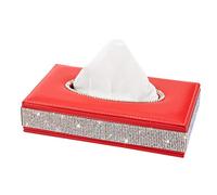 eing Rectangle Tissue Box Cover - Decorative Tissue Holder was Finished in Bling Crystal Diamonds and Made by Premium Leather,Perfect for Car,Office,Home - Red