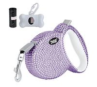 eing Retractable Dog Leash, Pet Walking Leash with Anti-Slip Handle, Strong Nylon Tape, 360°Tangle-Free, Suitable for Small Medium Dog Cat, Gift Waste Bags Dispenser Included,10 ft, Purple