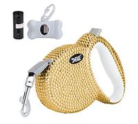 eing Retractable Dog Leash, Pet Walking Leash with Anti-Slip Handle, Strong Nylon Tape, 360°Tangle-Free, Suitable for Small Medium Dog Cat, Gift Waste Bags Dispenser Included,10 ft, Gold