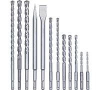 Original Einhell SDS-plus Drill Chisel Set (Hammer Drill Accessories, Includes 10x Masonry Drills, 1x Flat Chisel, 1x Pointed Chisel, in Practical Case)