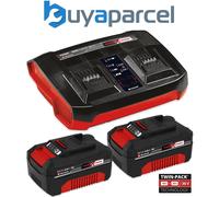 Einhell Power X-Change 18V, 4.0Ah Lithium-Ion Battery Twin Charger Starter Kit 2 x 4.0Ah Batteries and Twincharger Set Universally Compatible With All