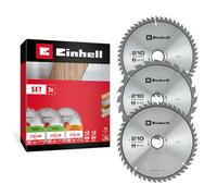 Einhell 3-Piece Circular Saw Blade Set, Wood, Multi-Material, Ø 210 x 30 mm | 24 /48 /54 T | All-Round Set | Carbide Teeth | Thermal Slots | For Mitre Saws | Incl. Reducing Rings