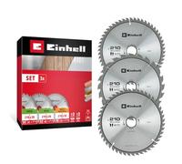 Einhell 3-Piece Circular Saw Blade Set, Wood, Multi-Material, Ø 210 x 30 mm | 24 /48 /54 T | All-Round Set | Carbide Teeth | Thermal Slots | For Table Saws | Incl. Reducing Rings
