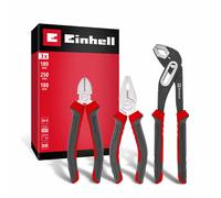 Original Einhell Pliers Set 3-Piece (Side Cutter, Combination, Water Pump, CRV Steel, Hardened Blades, Pass-Through Joint, Ergonomic Handles)